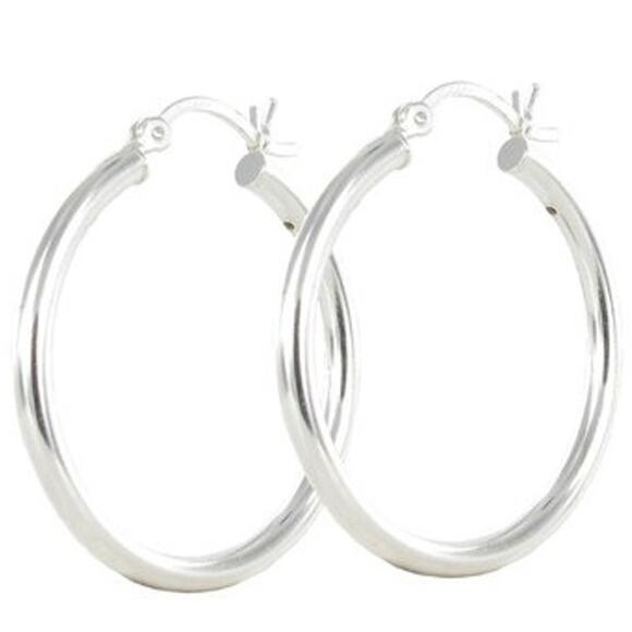 Women's Sterling Silver Hoop Earring with Click Top – Silver (30mm) - Picture 1 of 4